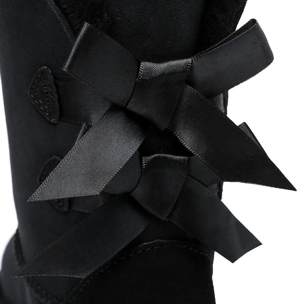 EVERAU Double Baily Short Back Bow Sheepskin Women Boots #EA3044