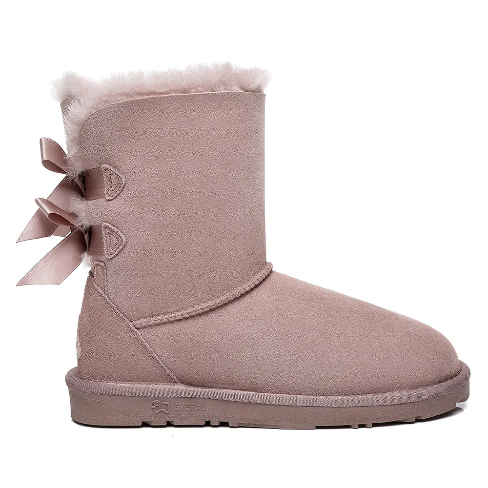 EVERAU Double Baily Short Back Bow Sheepskin Women Boots #EA3044