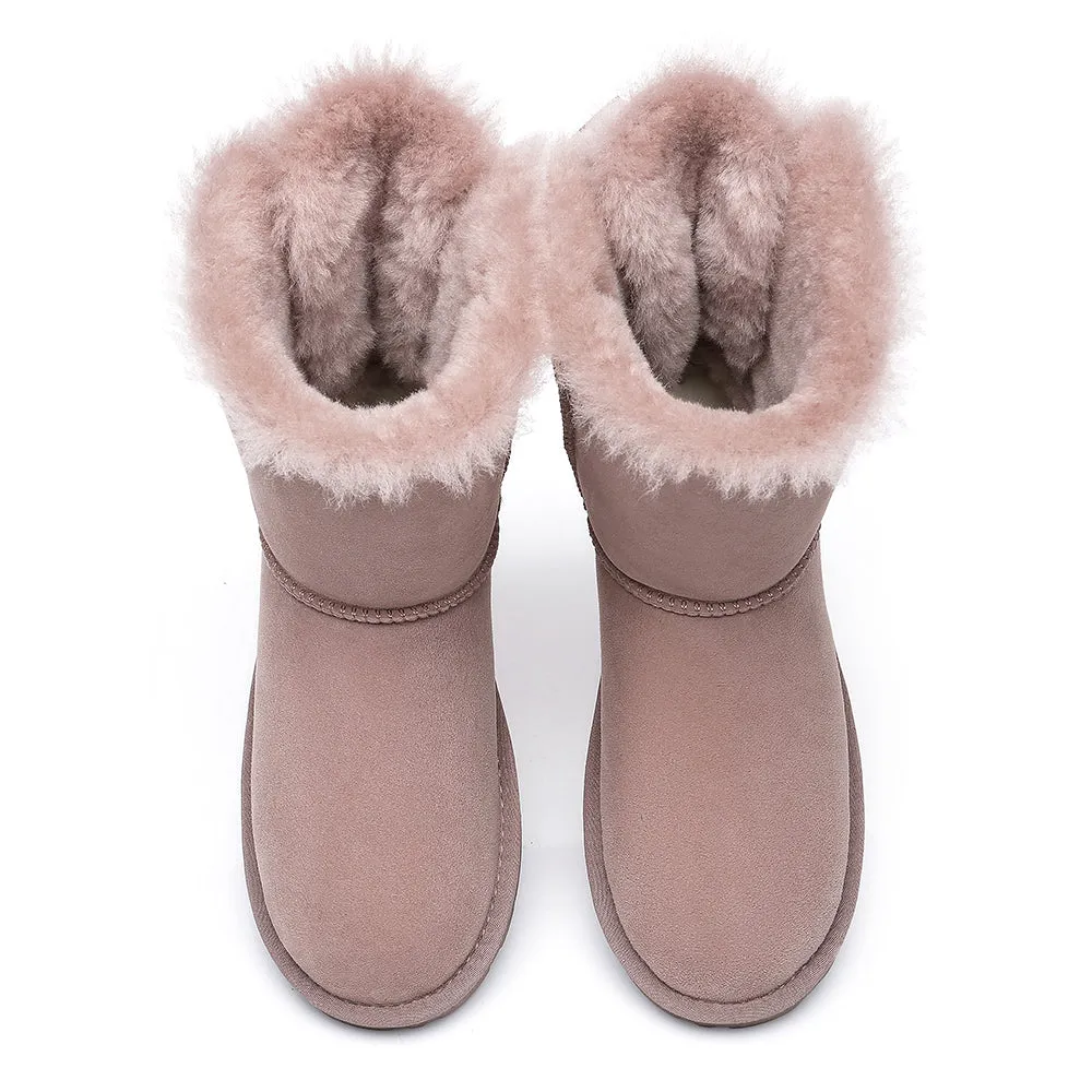 EVERAU Double Baily Short Back Bow Sheepskin Women Boots #EA3044