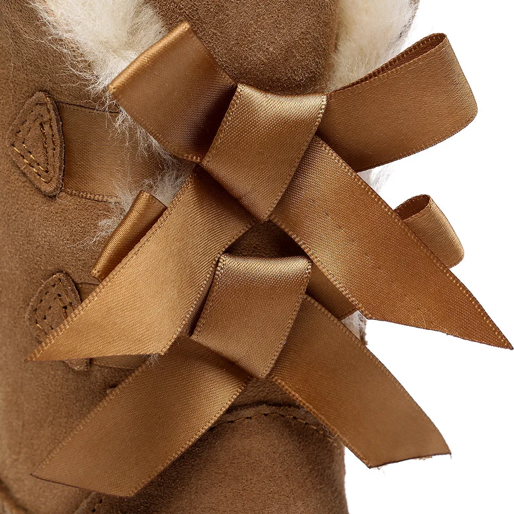 EVERAU Double Baily Short Back Bow Sheepskin Women Boots #EA3044