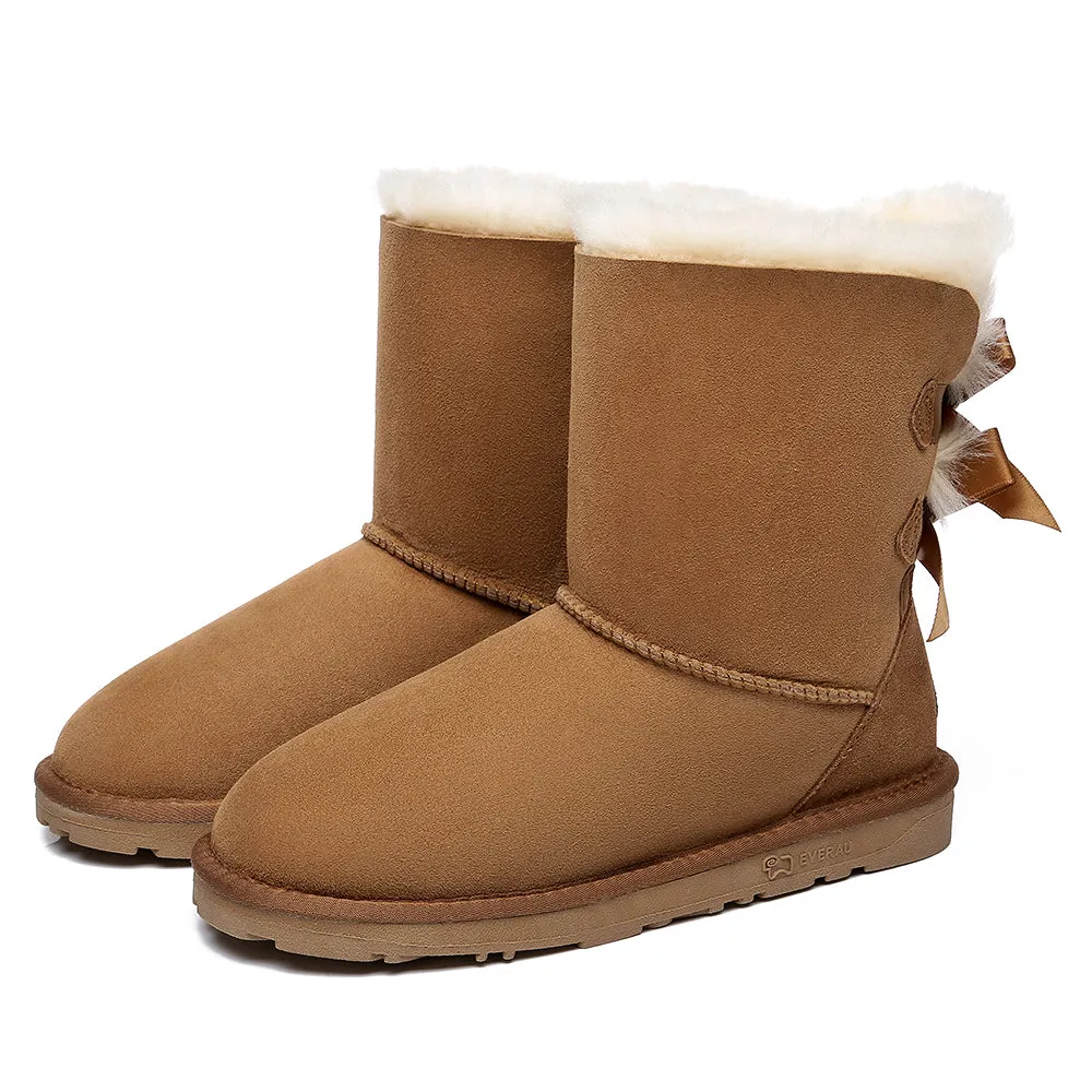 EVERAU Double Baily Short Back Bow Sheepskin Women Boots #EA3044