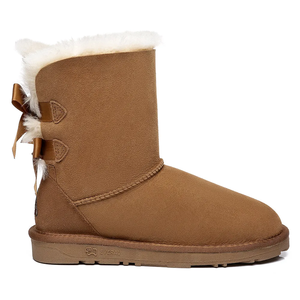 EVERAU Double Baily Short Back Bow Sheepskin Women Boots #EA3044