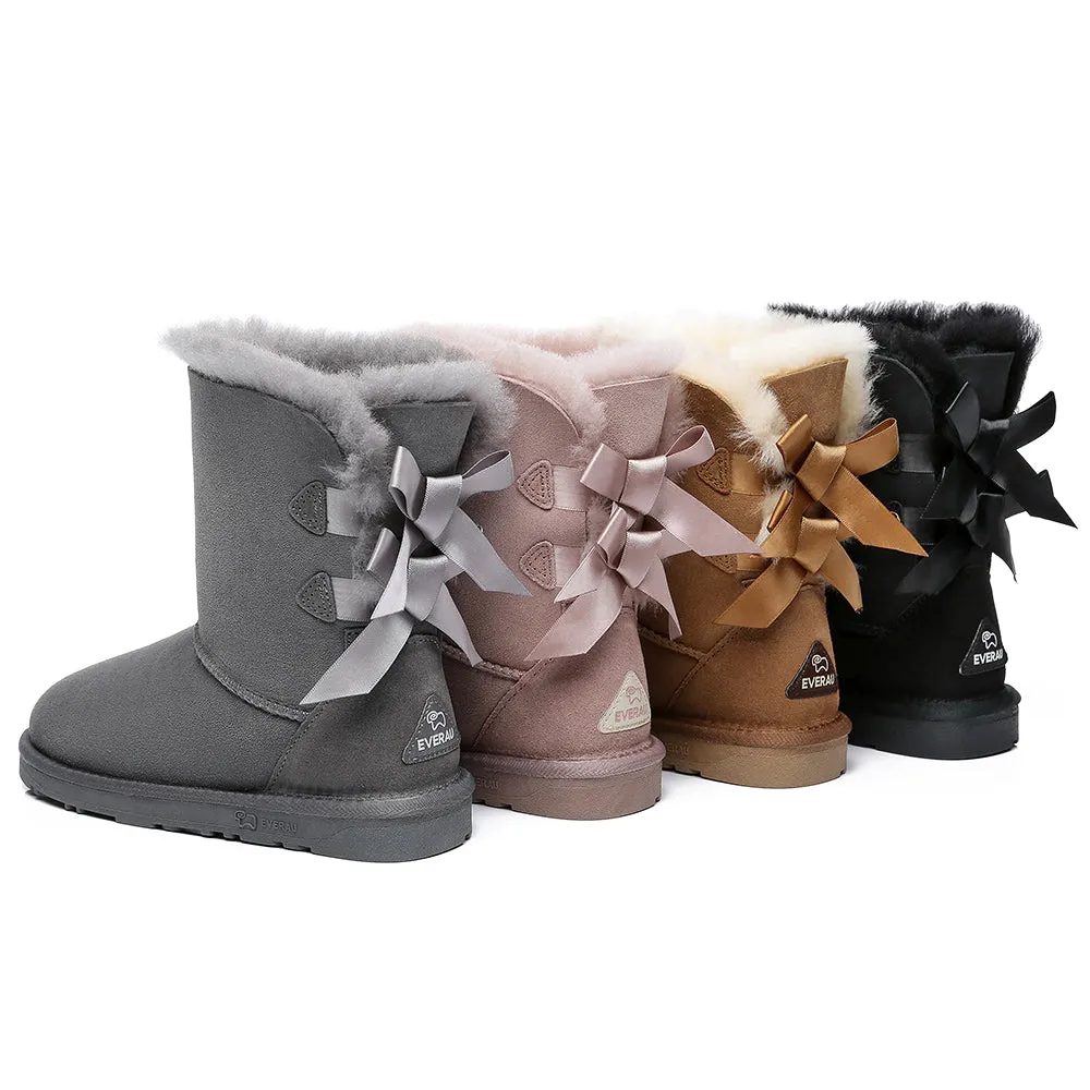 EVERAU Double Baily Short Back Bow Sheepskin Women Boots #EA3044