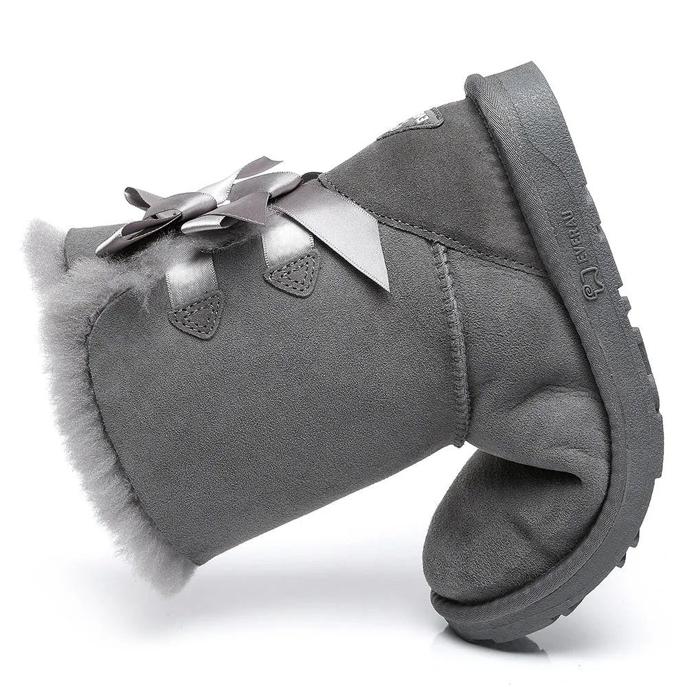 EVERAU Double Baily Short Back Bow Sheepskin Women Boots #EA3044