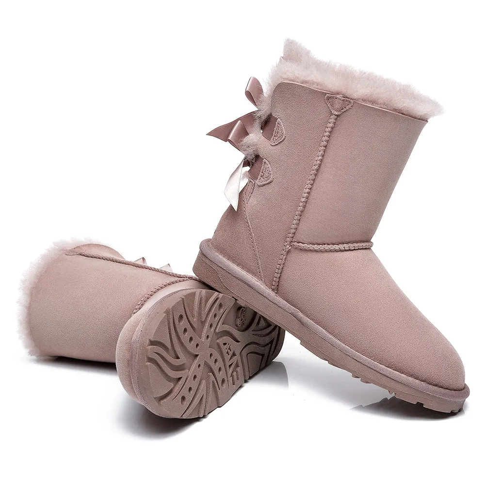 EVERAU Double Baily Short Back Bow Sheepskin Women Boots #EA3044