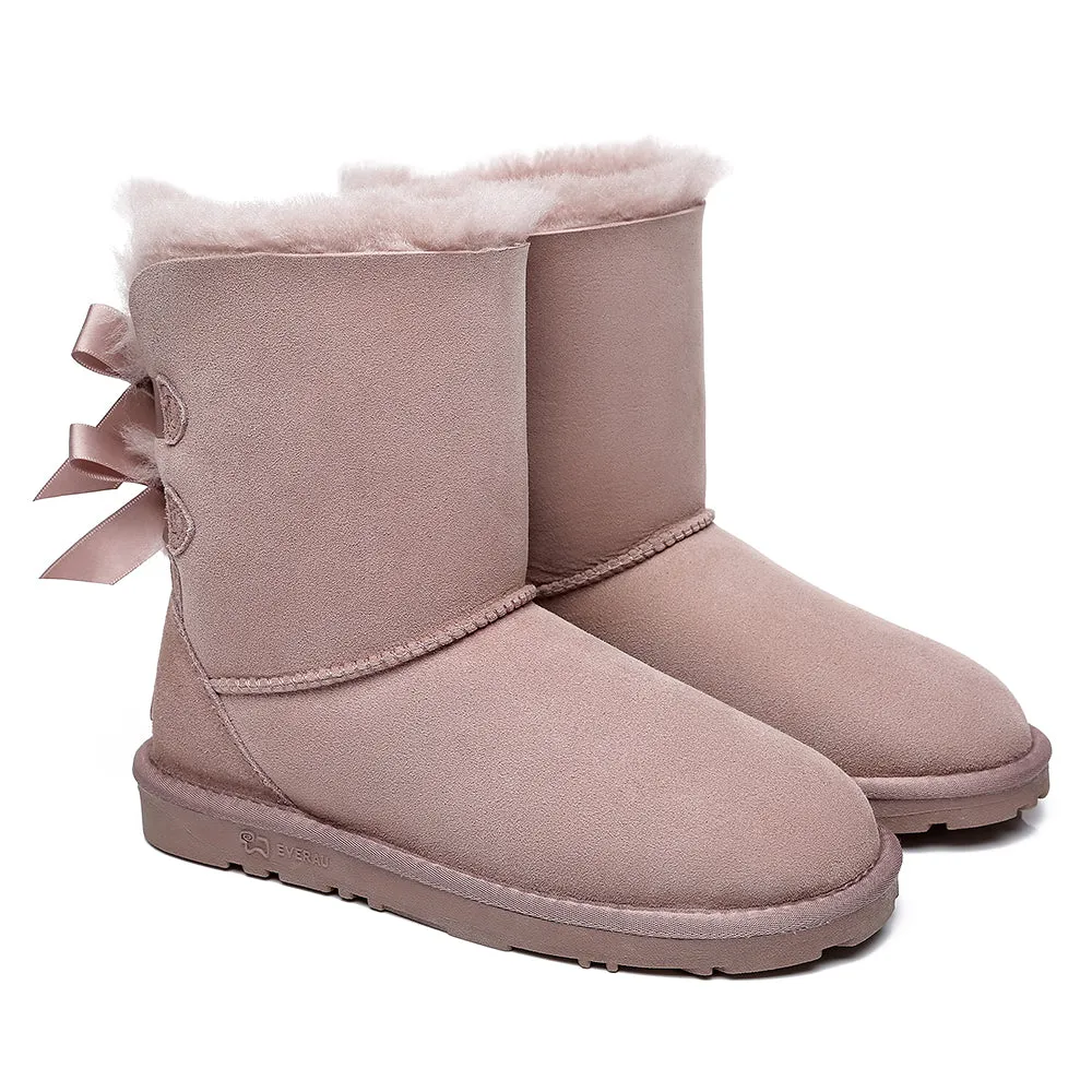 EVERAU Double Baily Short Back Bow Sheepskin Women Boots #EA3044