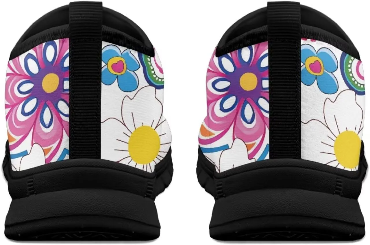 Floral Print Sneakers for Women Casual Low-Top Soft Anti-Skid Sneakers Slip On Lightweight Holiday Travel Shoes for Teen Girls US 5.5-11.5