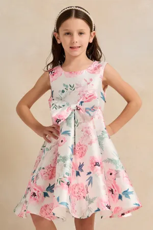 Girls Pink Flower Matte Satin Dress