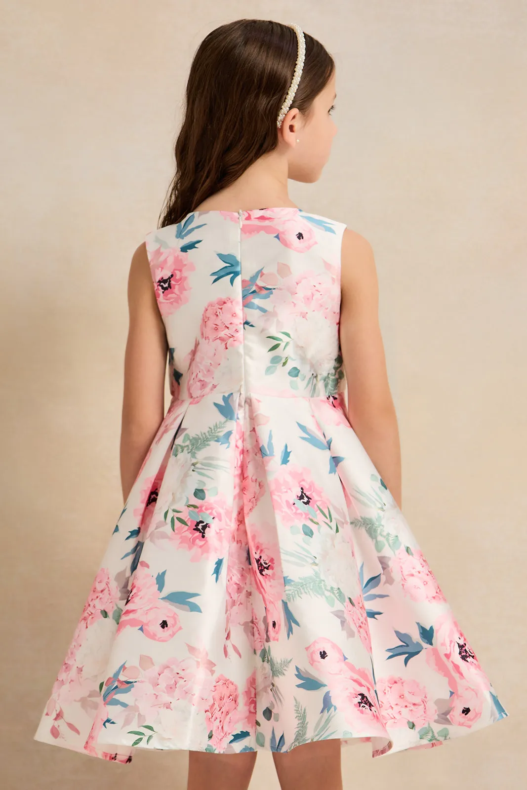 Girls Pink Flower Matte Satin Dress