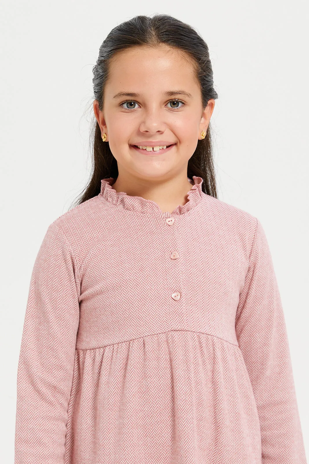 Girls Pink Tired Dress With Balloon Sleeve