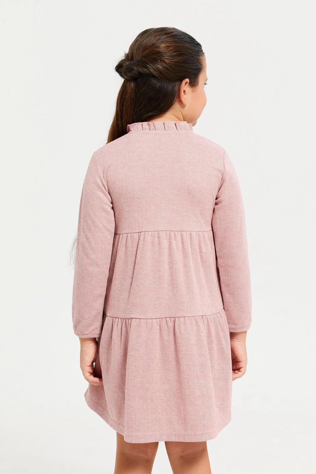 Girls Pink Tired Dress With Balloon Sleeve