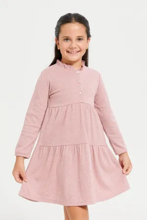 Girls Pink Tired Dress With Balloon Sleeve