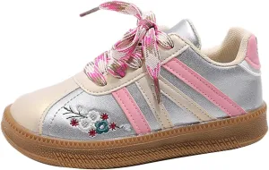 Girls Soft Flat Tennis Sneakers, Non-Slip Rubber Sole Suede Sneakers, Comfortable Low Top Fashion Casual Shoes