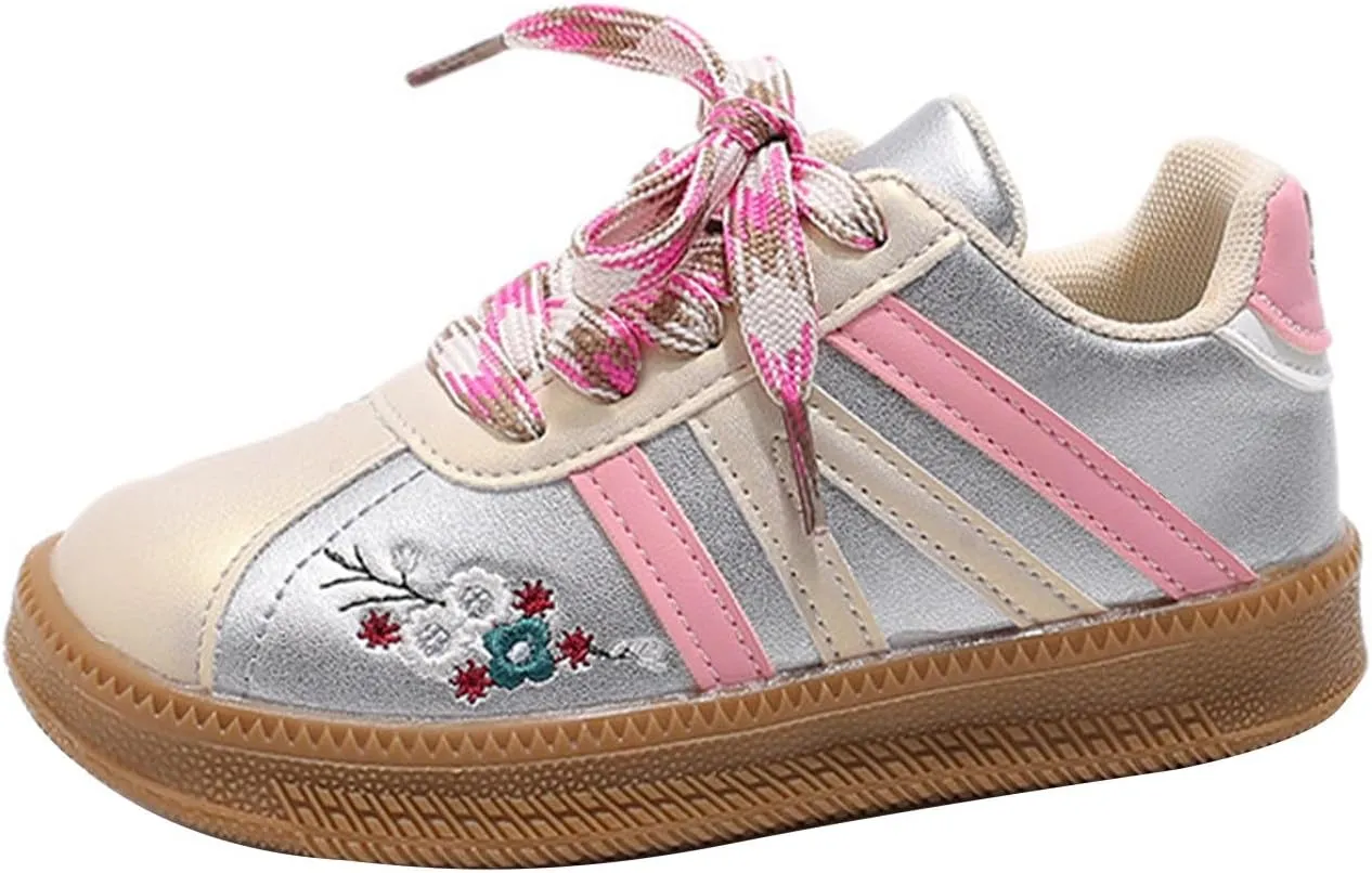 Girls Soft Flat Tennis Sneakers, Non-Slip Rubber Sole Suede Sneakers, Comfortable Low Top Fashion Casual Shoes