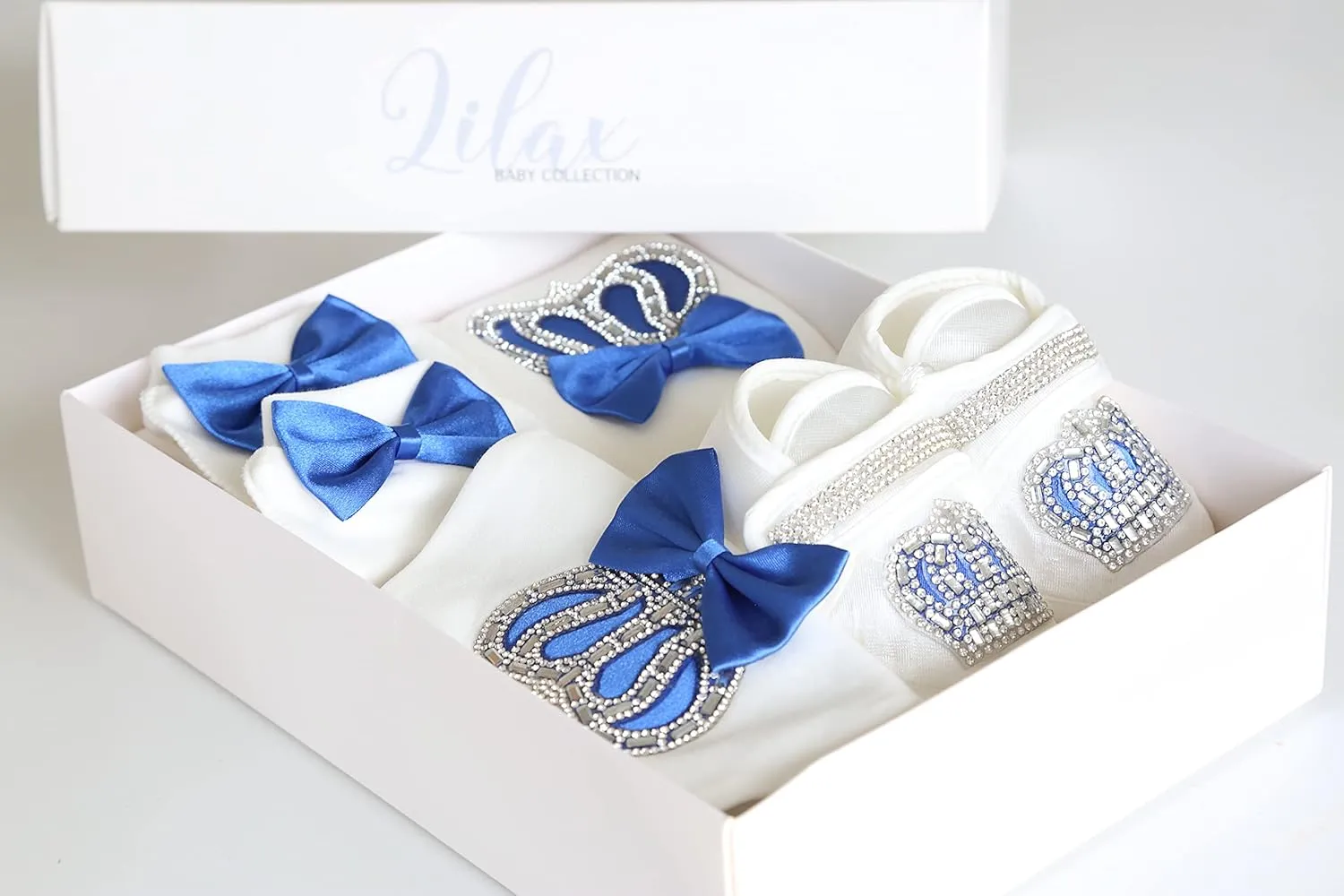 Lilax Baby Boy Jewels Crown Layette 4 Piece Gift Set 0-3 Months