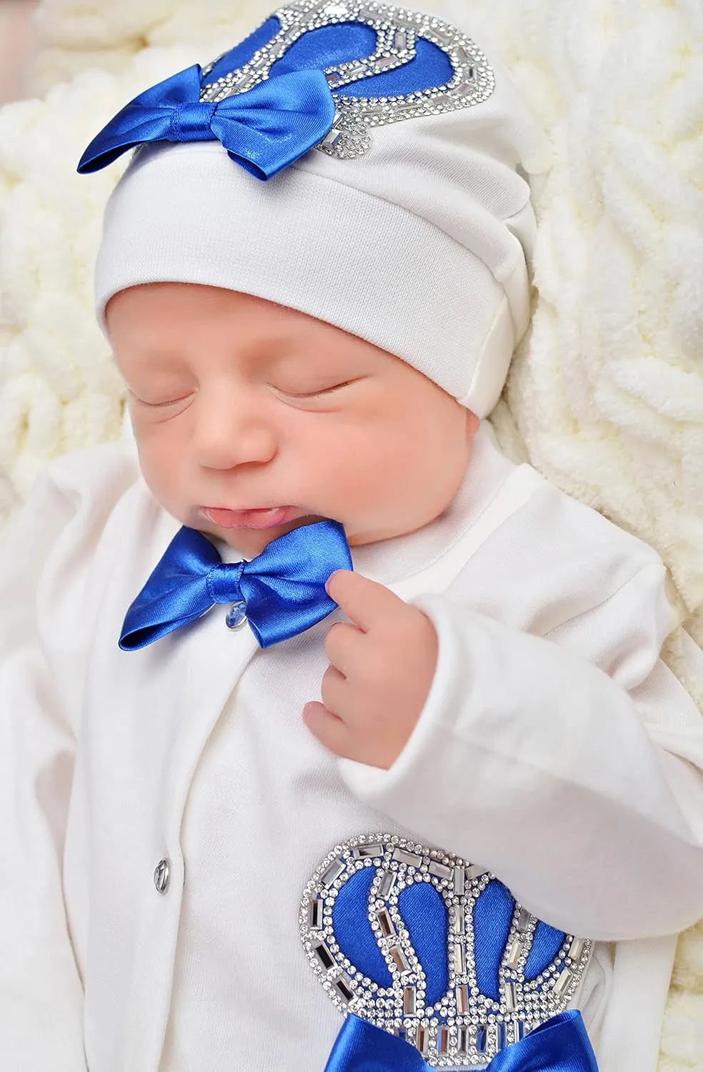 Lilax Baby Boy Jewels Crown Layette 4 Piece Gift Set 0-3 Months