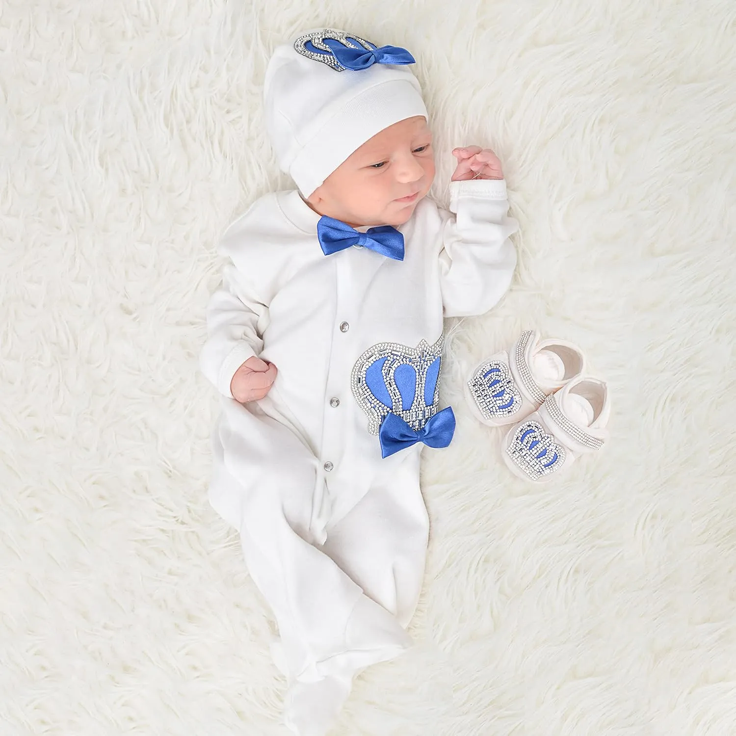 Lilax Baby Boy Jewels Crown Layette 4 Piece Gift Set 0-3 Months