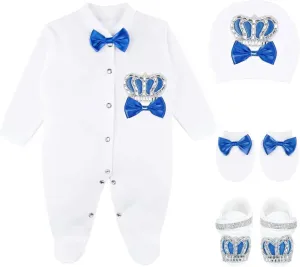 Lilax Baby Boy Jewels Crown Layette 4 Piece Gift Set 0-3 Months