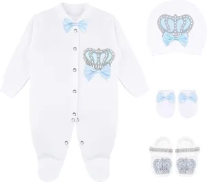 Lilax Baby Boy Newborn Crown Jewels Layette 4 Piece Gift Set