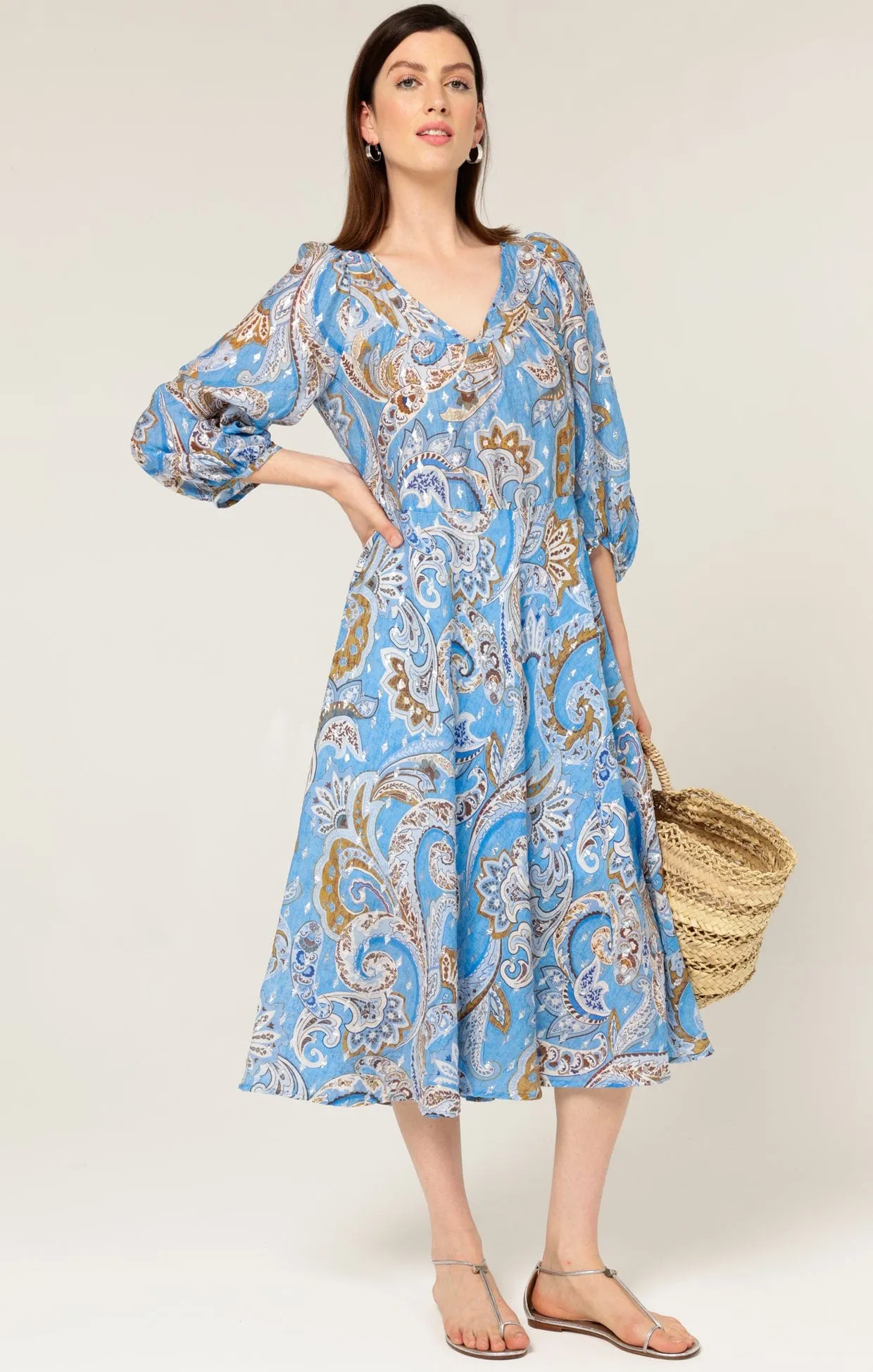 LOS PADRES DRESS IN SKY BLUE PAISLEY