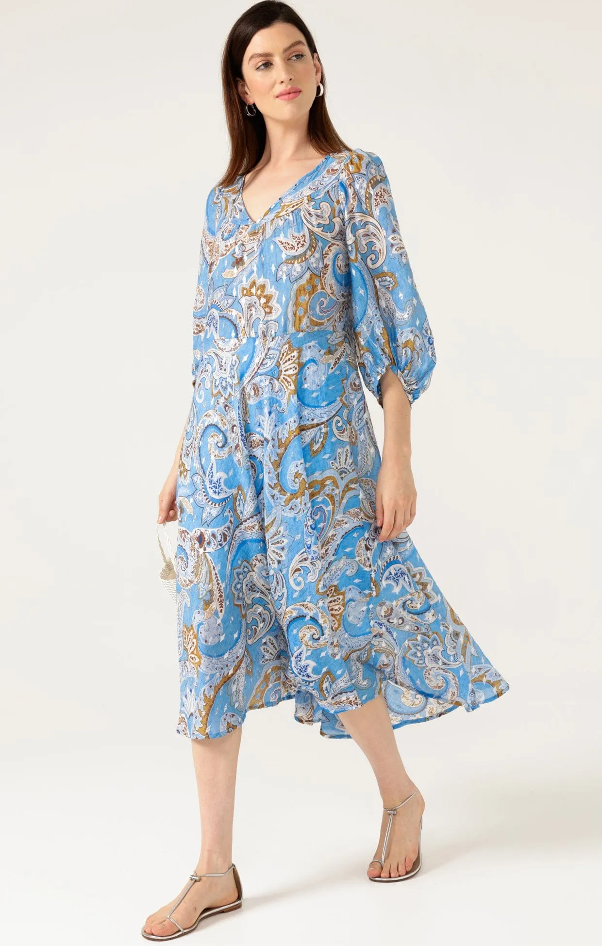 LOS PADRES DRESS IN SKY BLUE PAISLEY