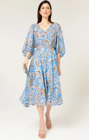 LOS PADRES DRESS IN SKY BLUE PAISLEY