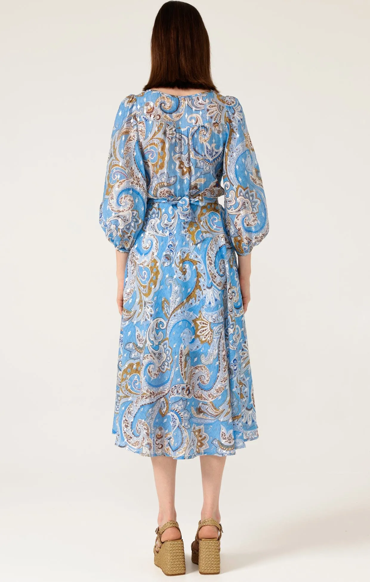 LOS PADRES DRESS IN SKY BLUE PAISLEY