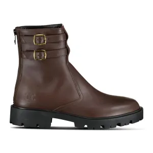 Margaret Calfskin Double Buckle Brown Boots
