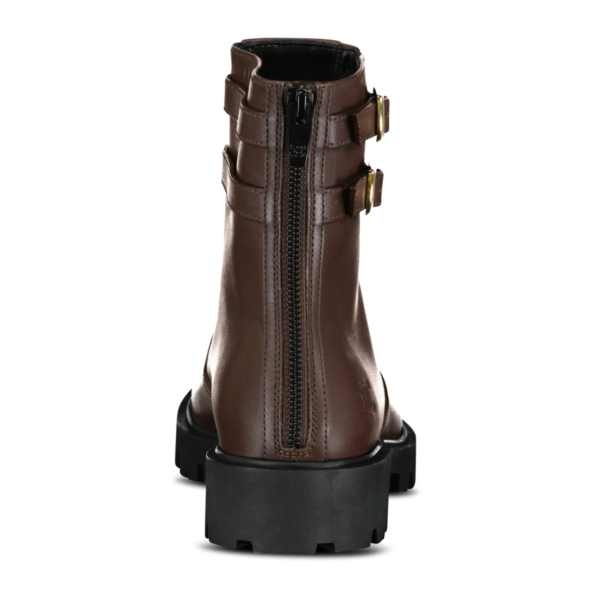 Margaret Calfskin Double Buckle Brown Boots