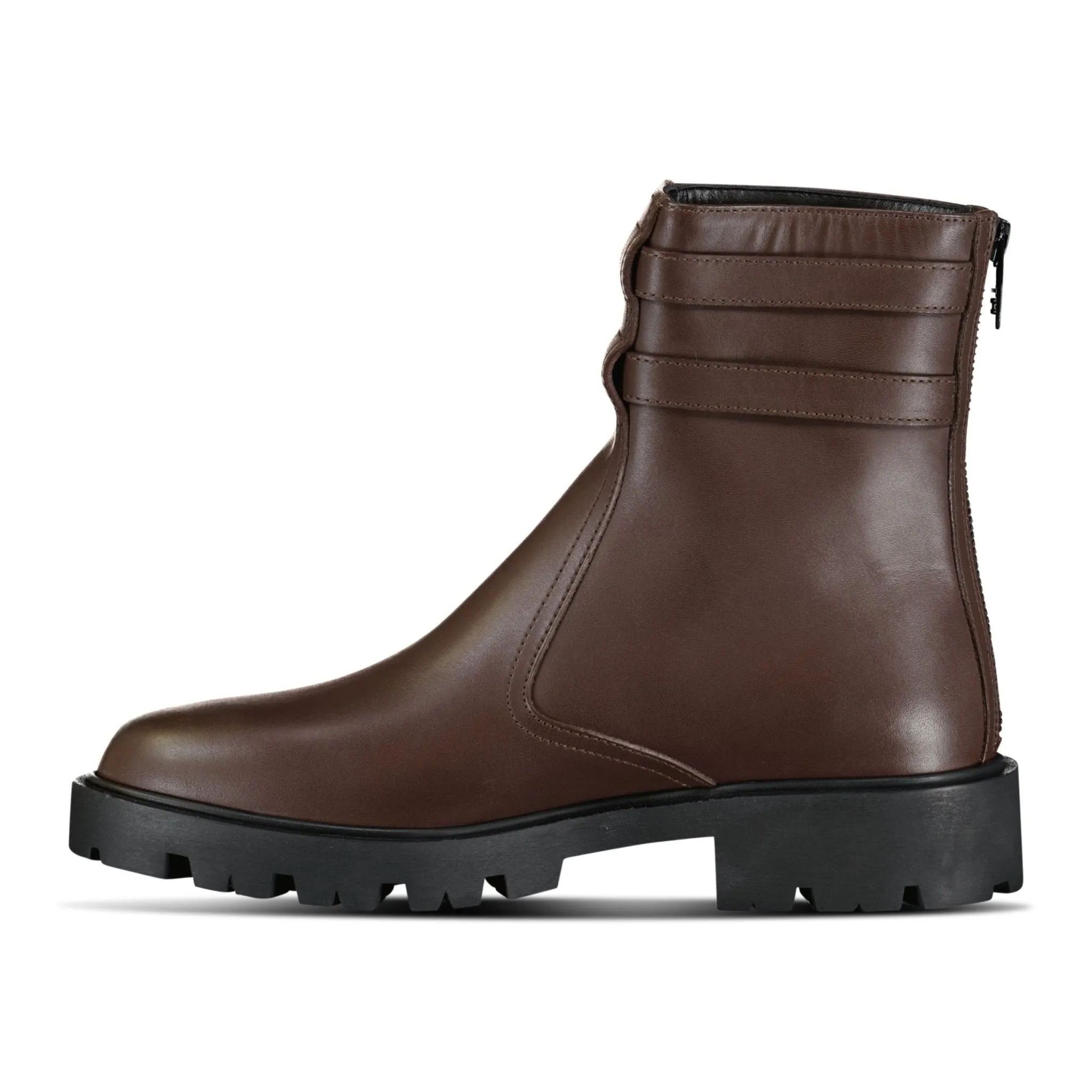 Margaret Calfskin Double Buckle Brown Boots