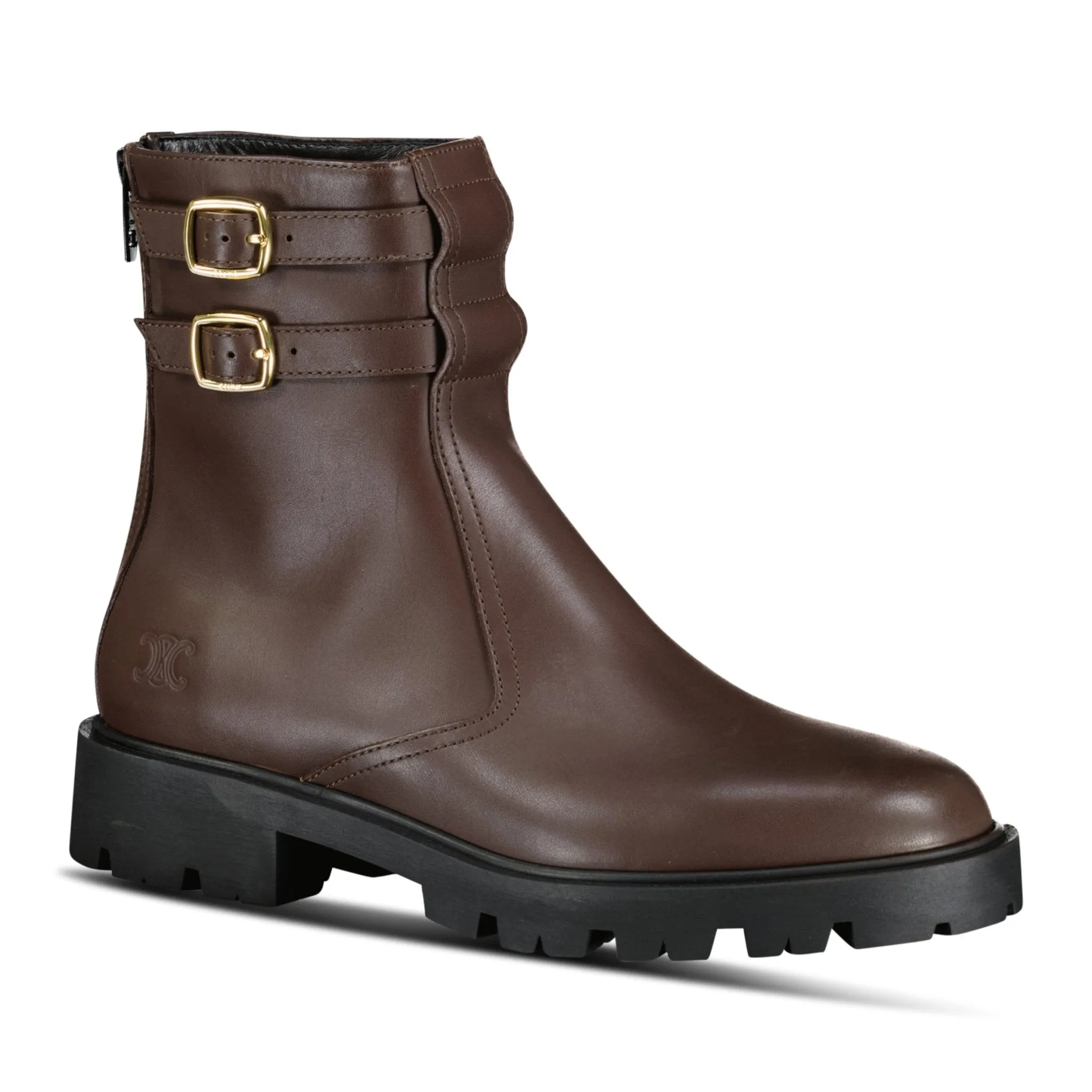 Margaret Calfskin Double Buckle Brown Boots