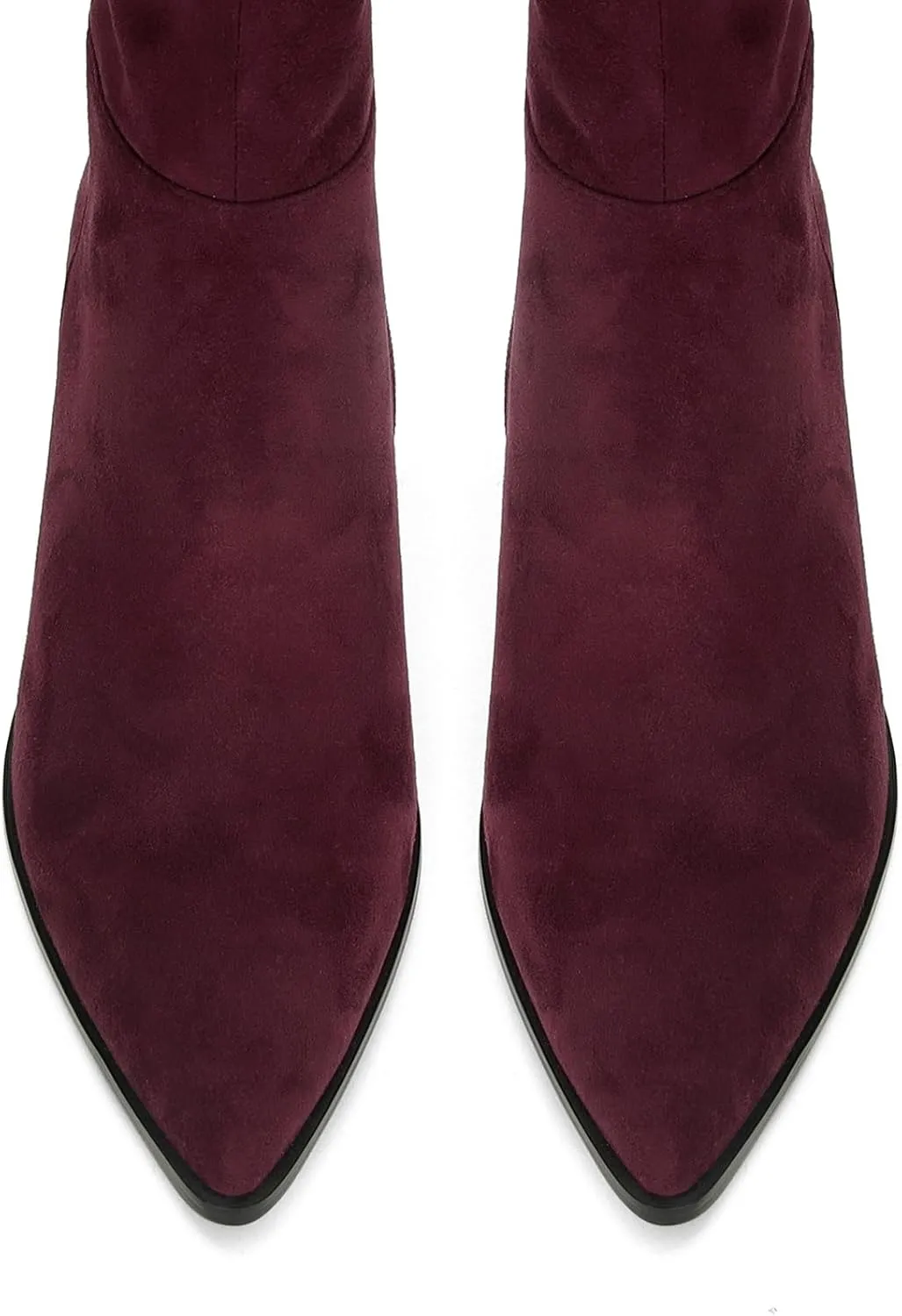 MICIFA Burgundy Kitten Heel Knee High Boots for Women Side Zipper Tall Leather Boots Pointed Toe Fall Dress Boots