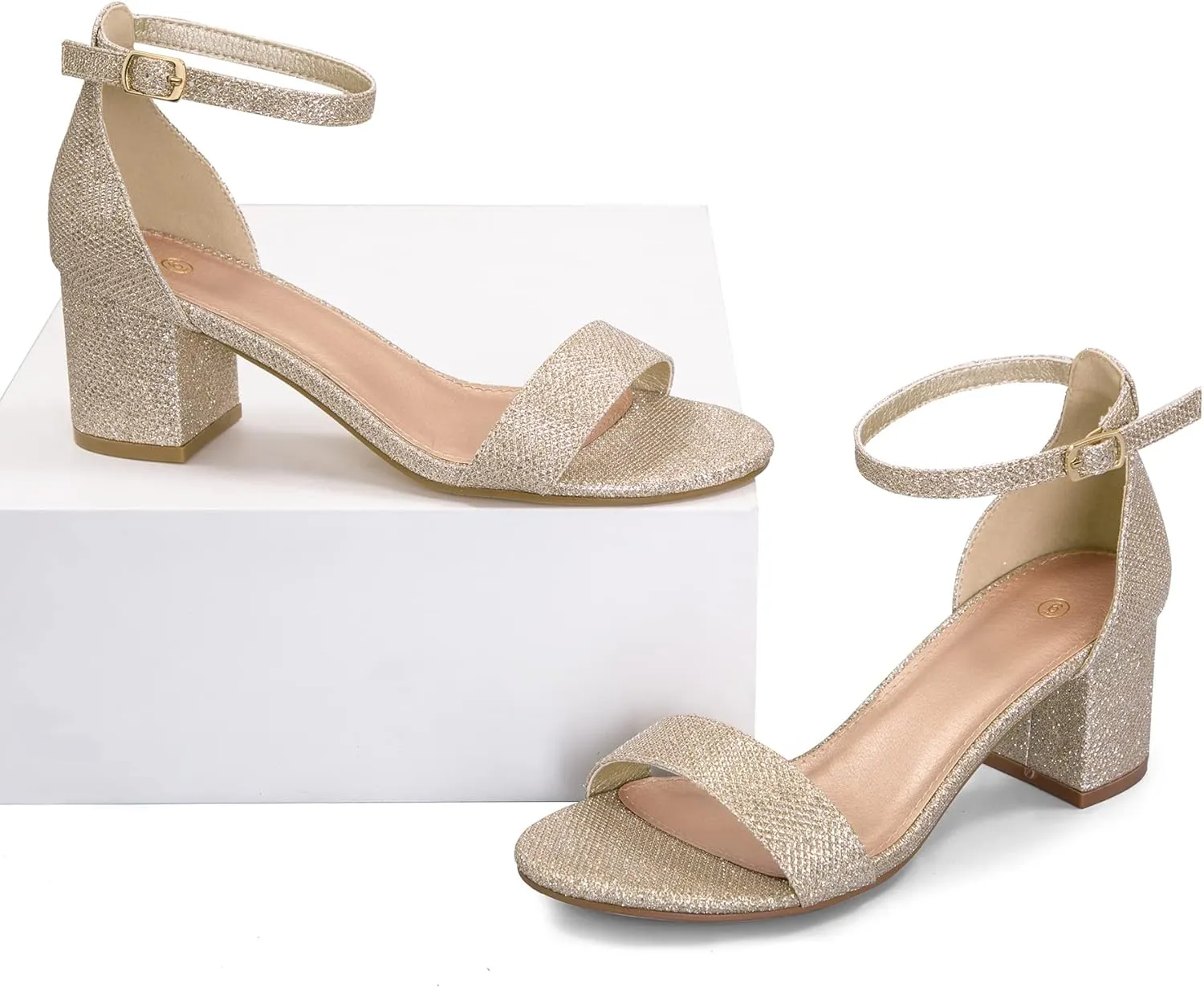 mysoft Women's Chunky Low Heels Open Toe Block Heeled Dress Ankle Strap Pump Wedding Sandals