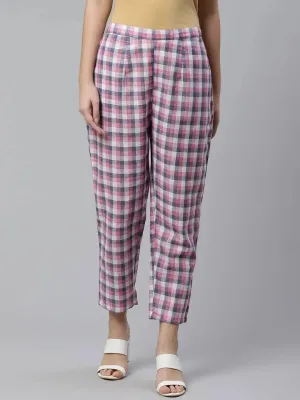 Purple Checkered Cotton Trousers