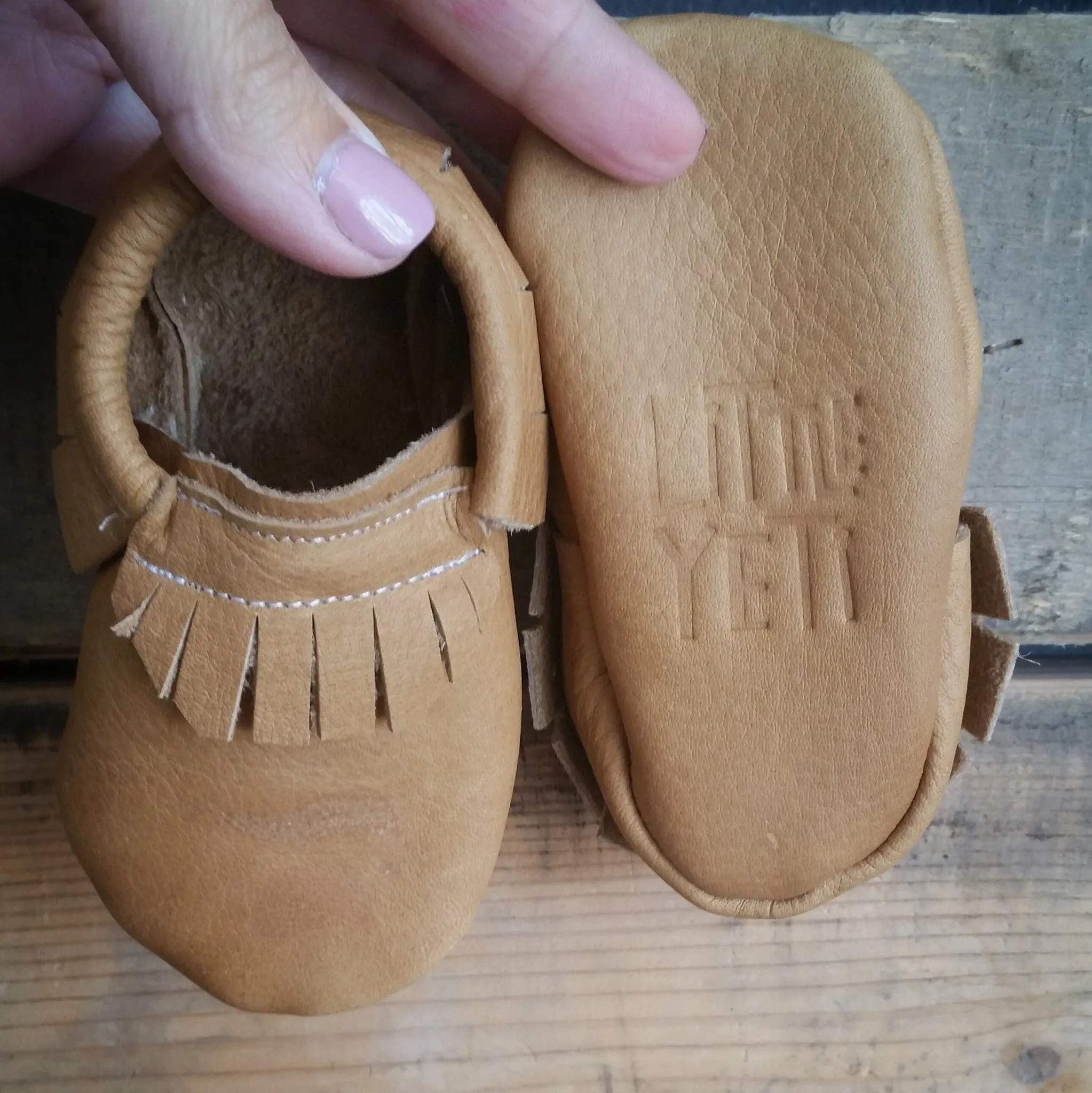 Ready to ship tan mocc short fringe