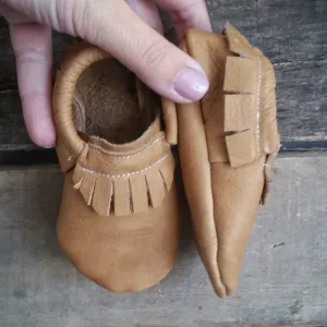 Ready to ship tan mocc short fringe