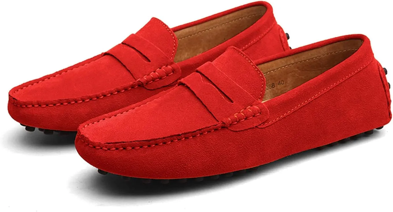 Santimon Mens Driving Penny Loafers Suede Leather Comfortable Casual Slip On Shoes Moccasins