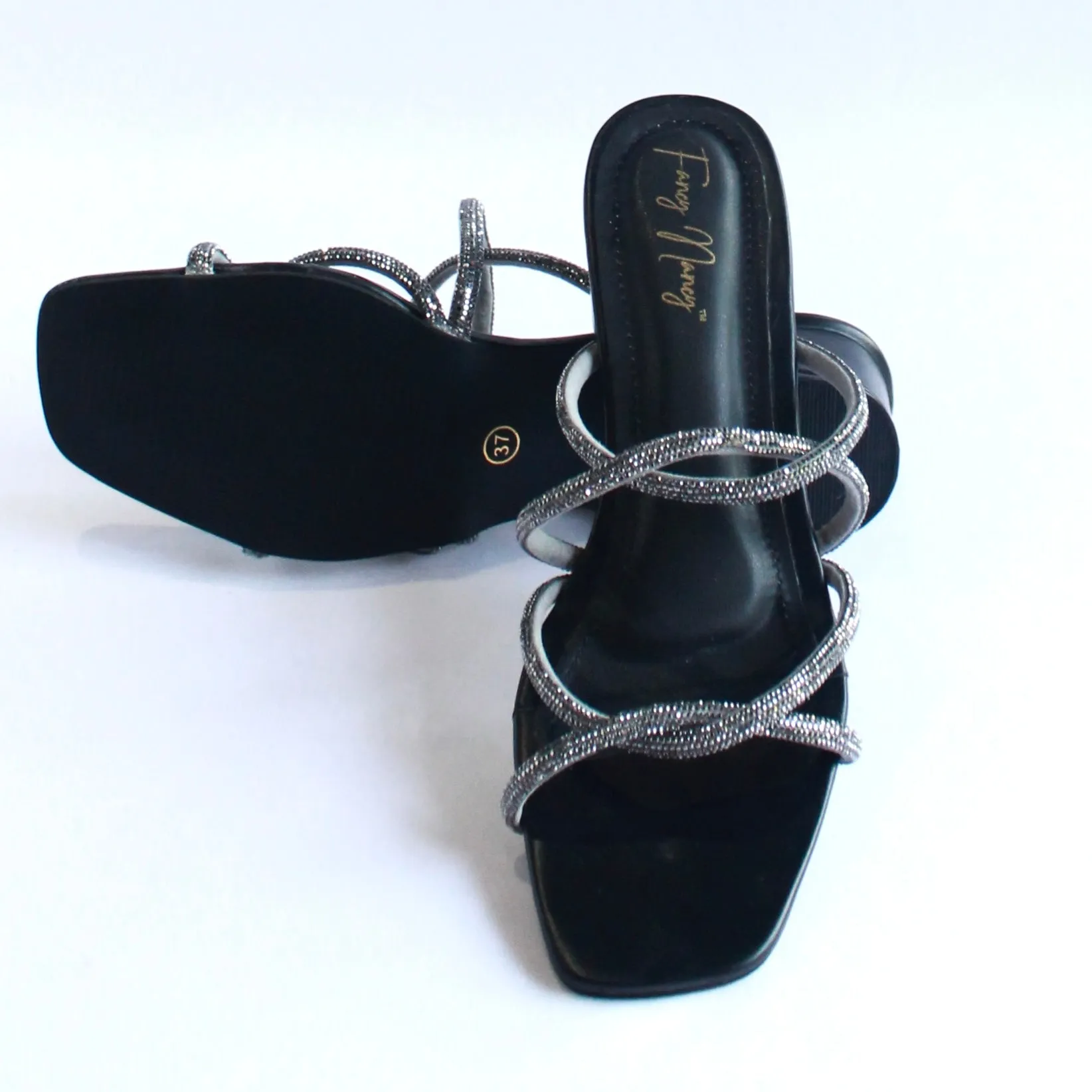 Shimmer Cross Strap Sandals - Black