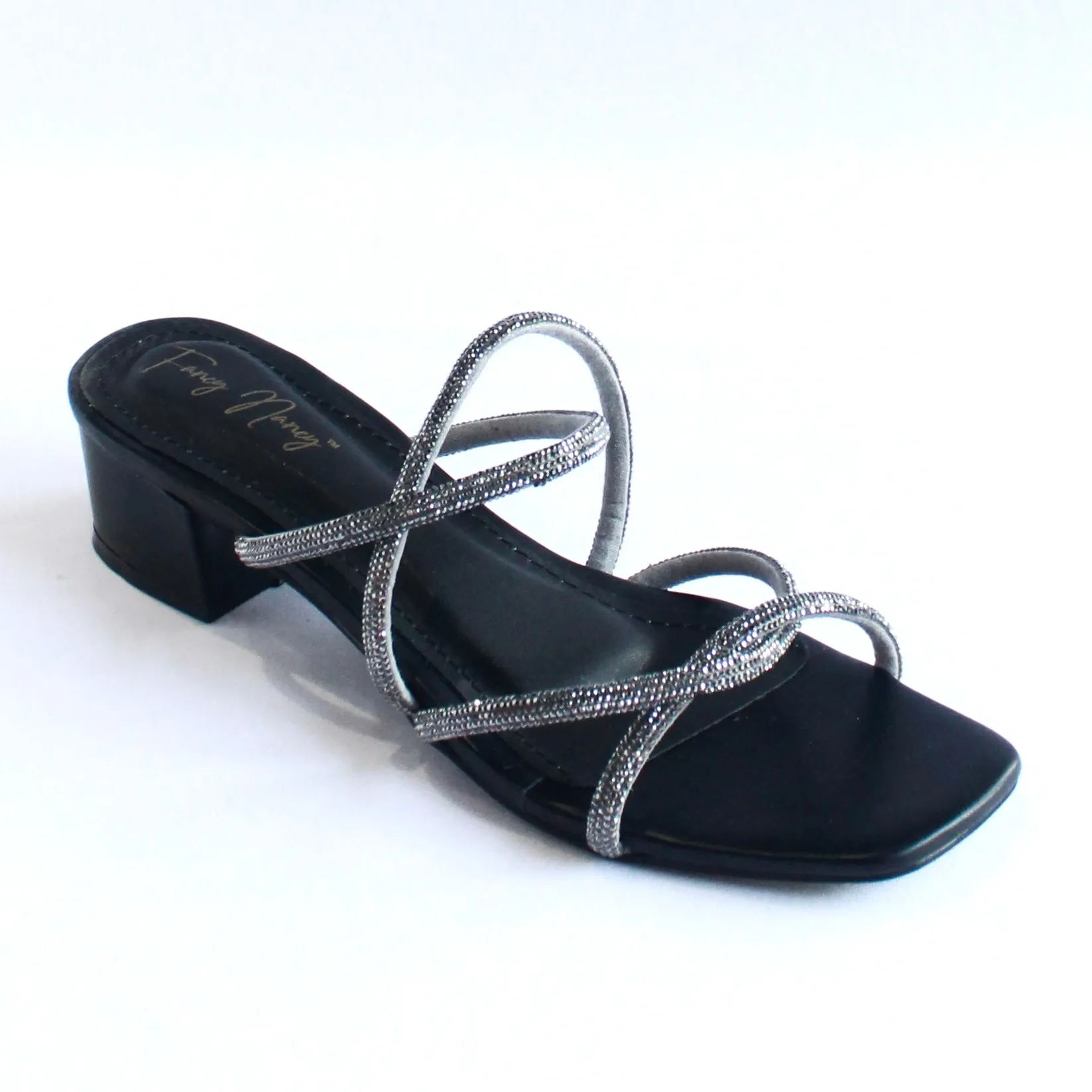 Shimmer Cross Strap Sandals - Black