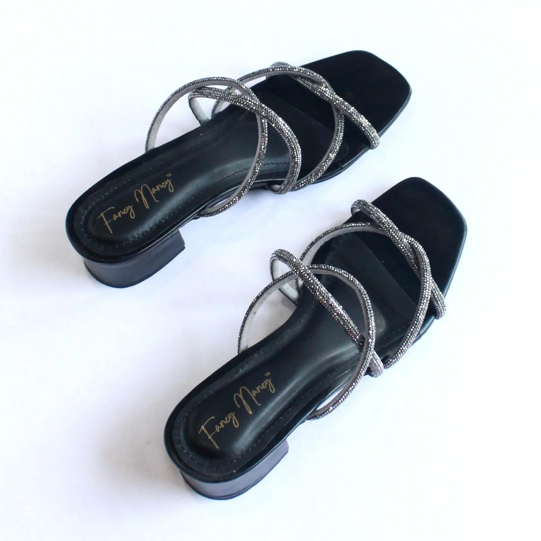 Shimmer Cross Strap Sandals - Black