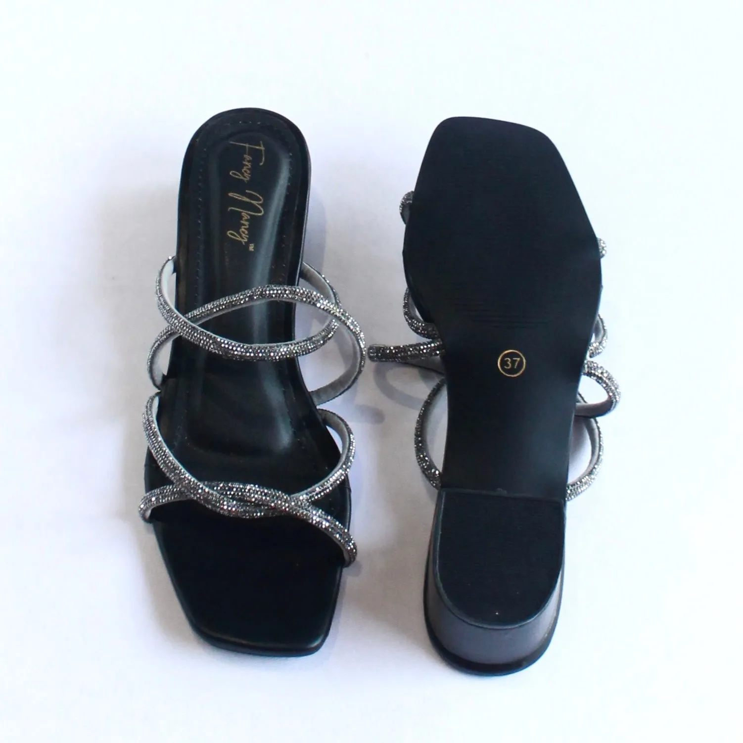 Shimmer Cross Strap Sandals - Black