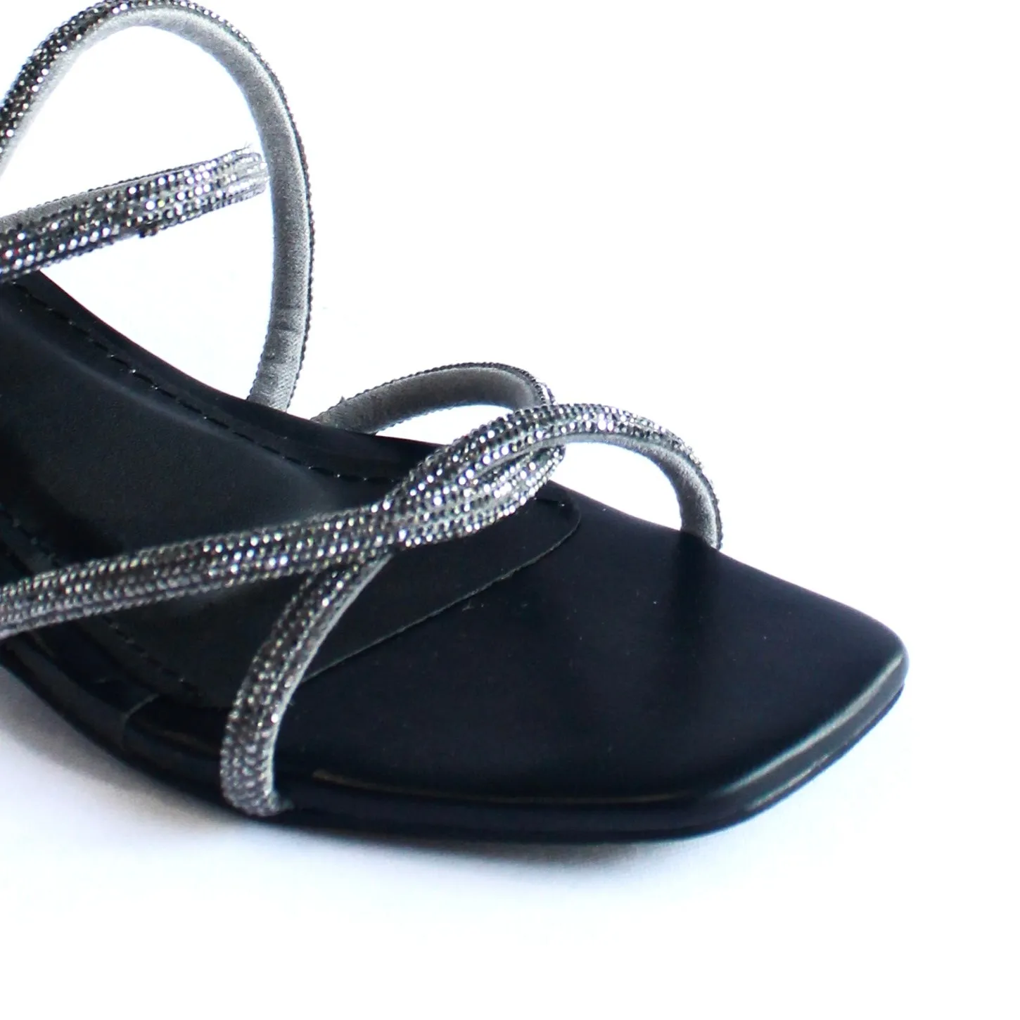 Shimmer Cross Strap Sandals - Black