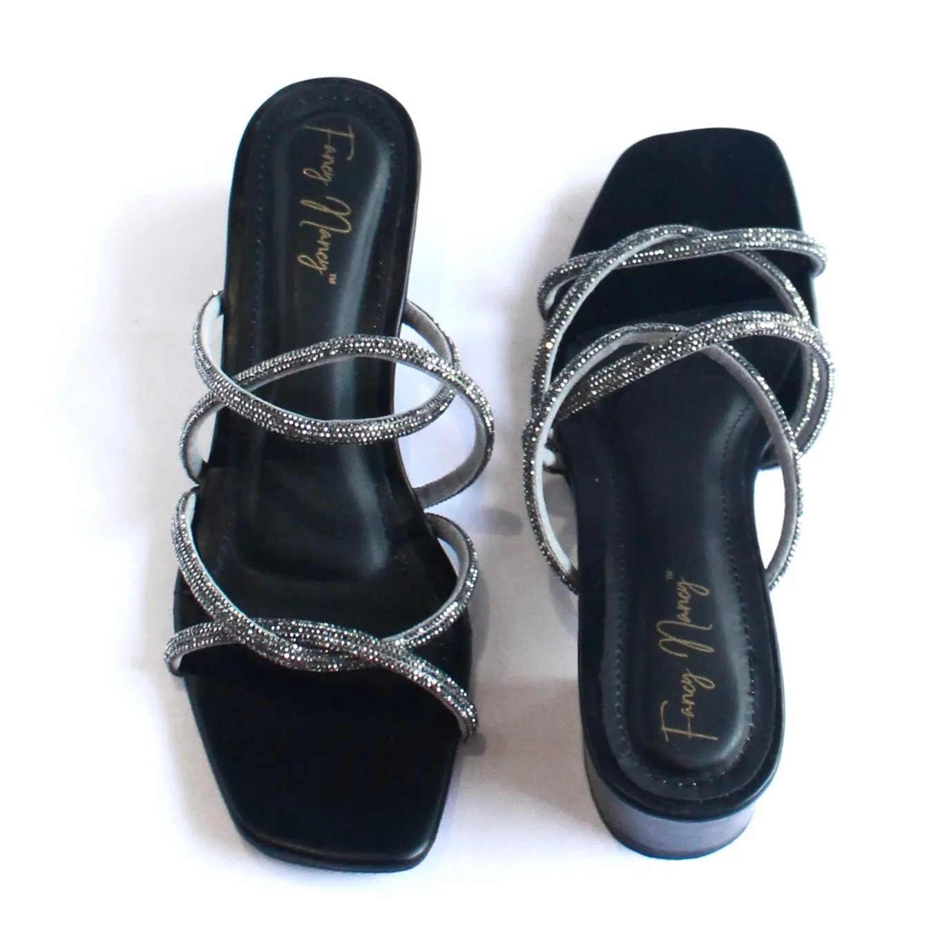 Shimmer Cross Strap Sandals - Black