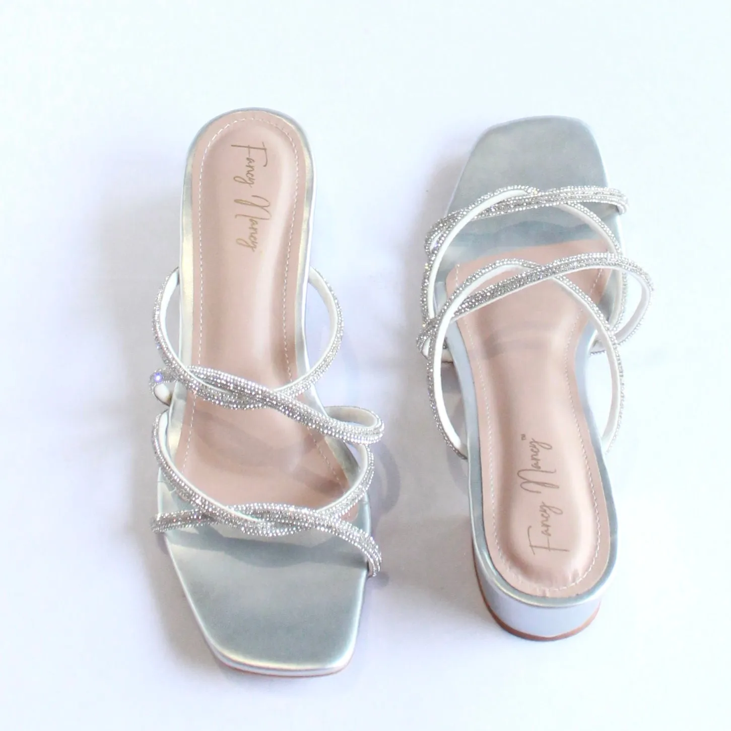 Shimmer Cross Strap Sandals - Silver