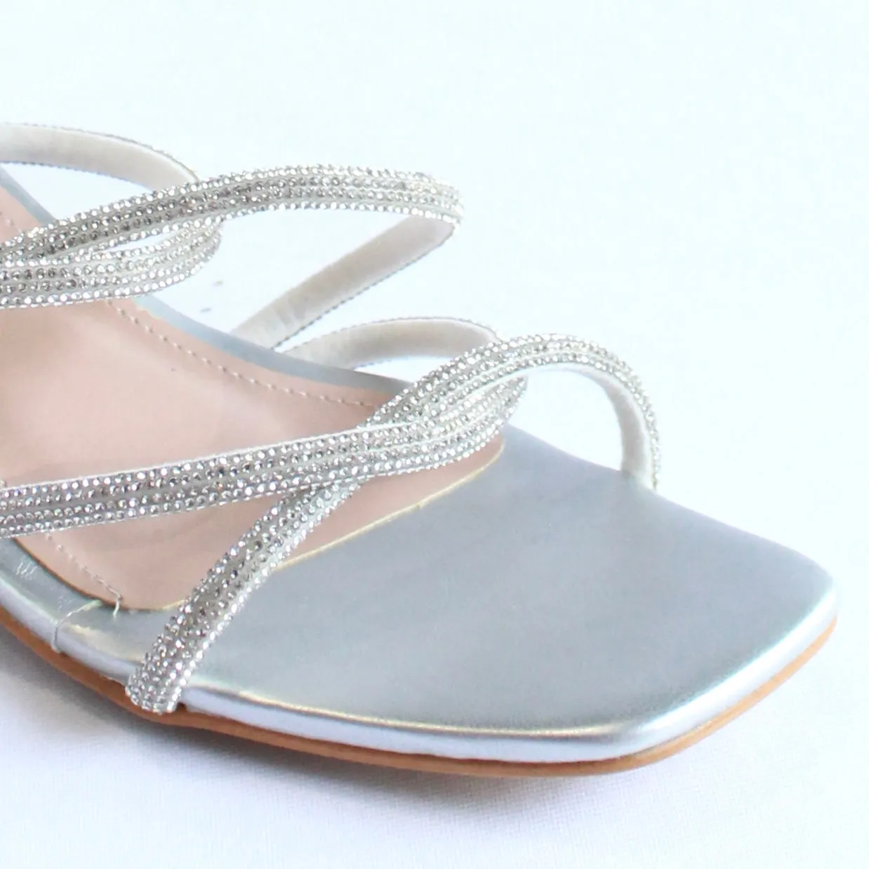 Shimmer Cross Strap Sandals - Silver