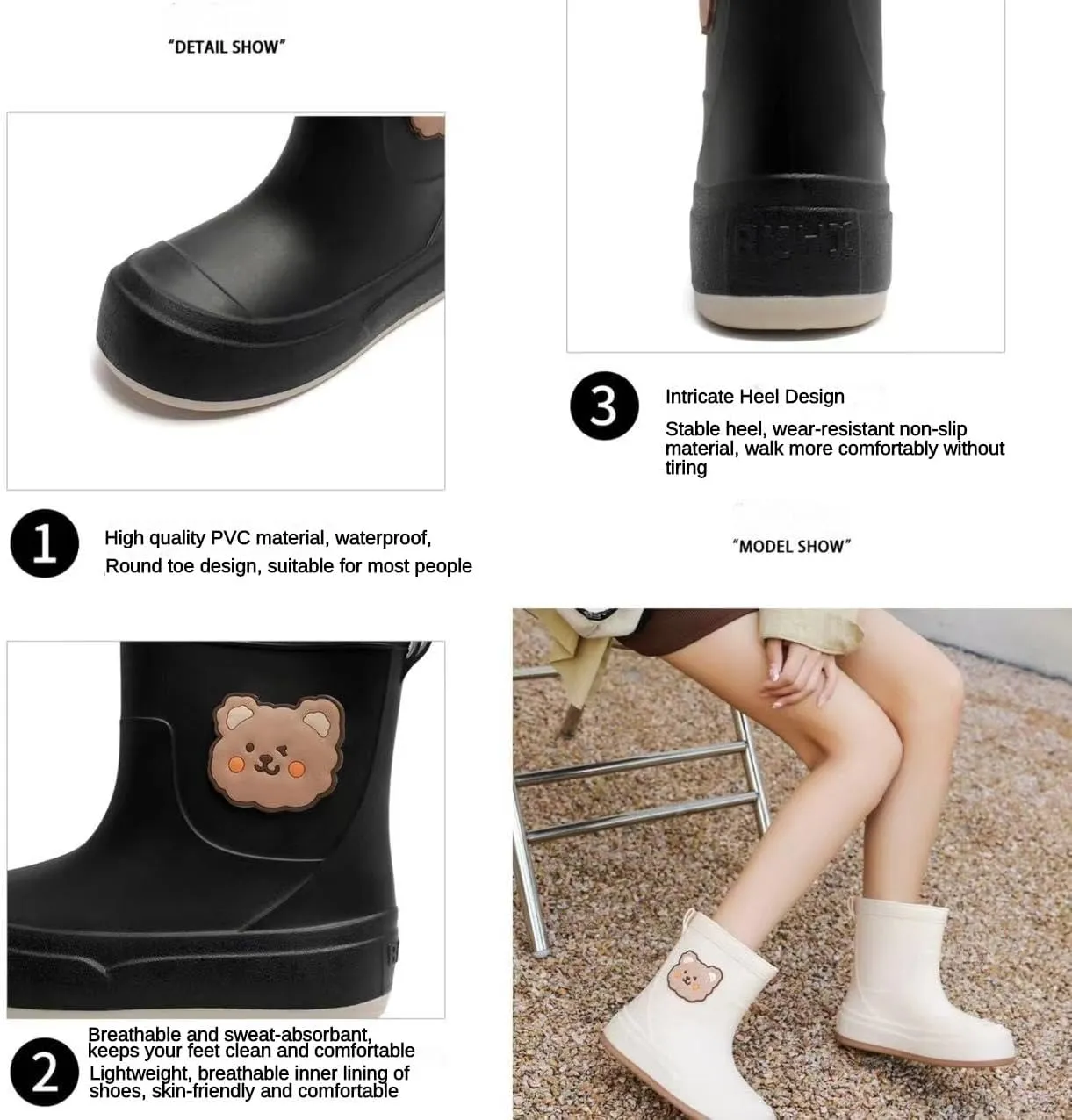 Short Ankle-High Rain Boots Waterproof Cute Short Rubber Cartoon Detachable Dog Boots