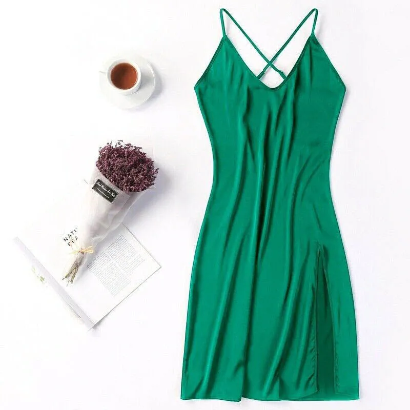 Silk satin thin straps slip dress