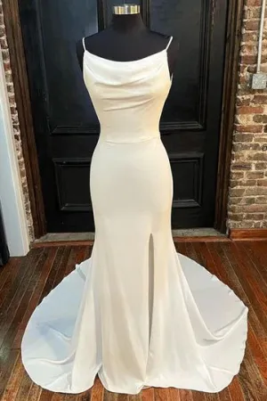 Simple Cowl Neckine Silk Mermaid Wedding Dress