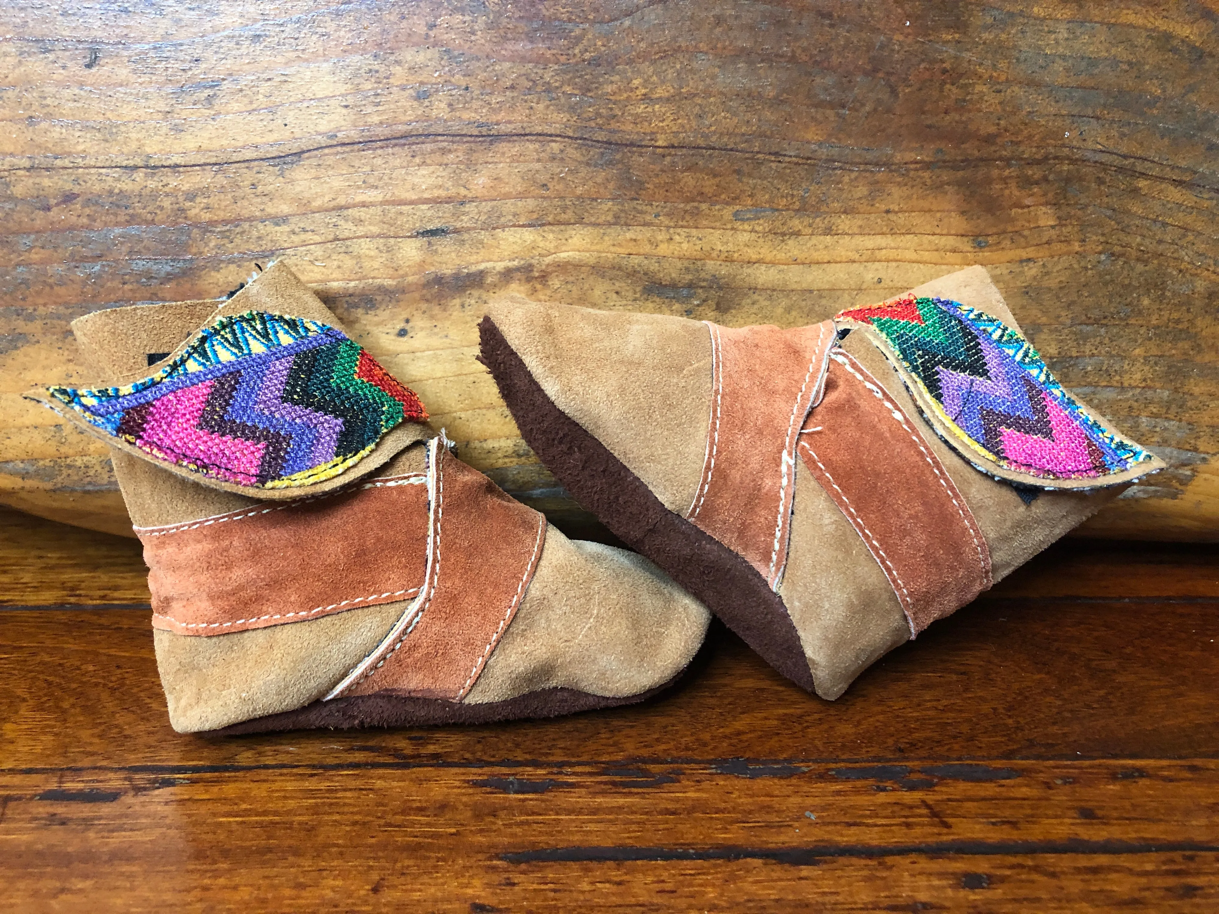 Size 19 Baby Ninja Boots - Tan and Orange Rainbow Zigzag