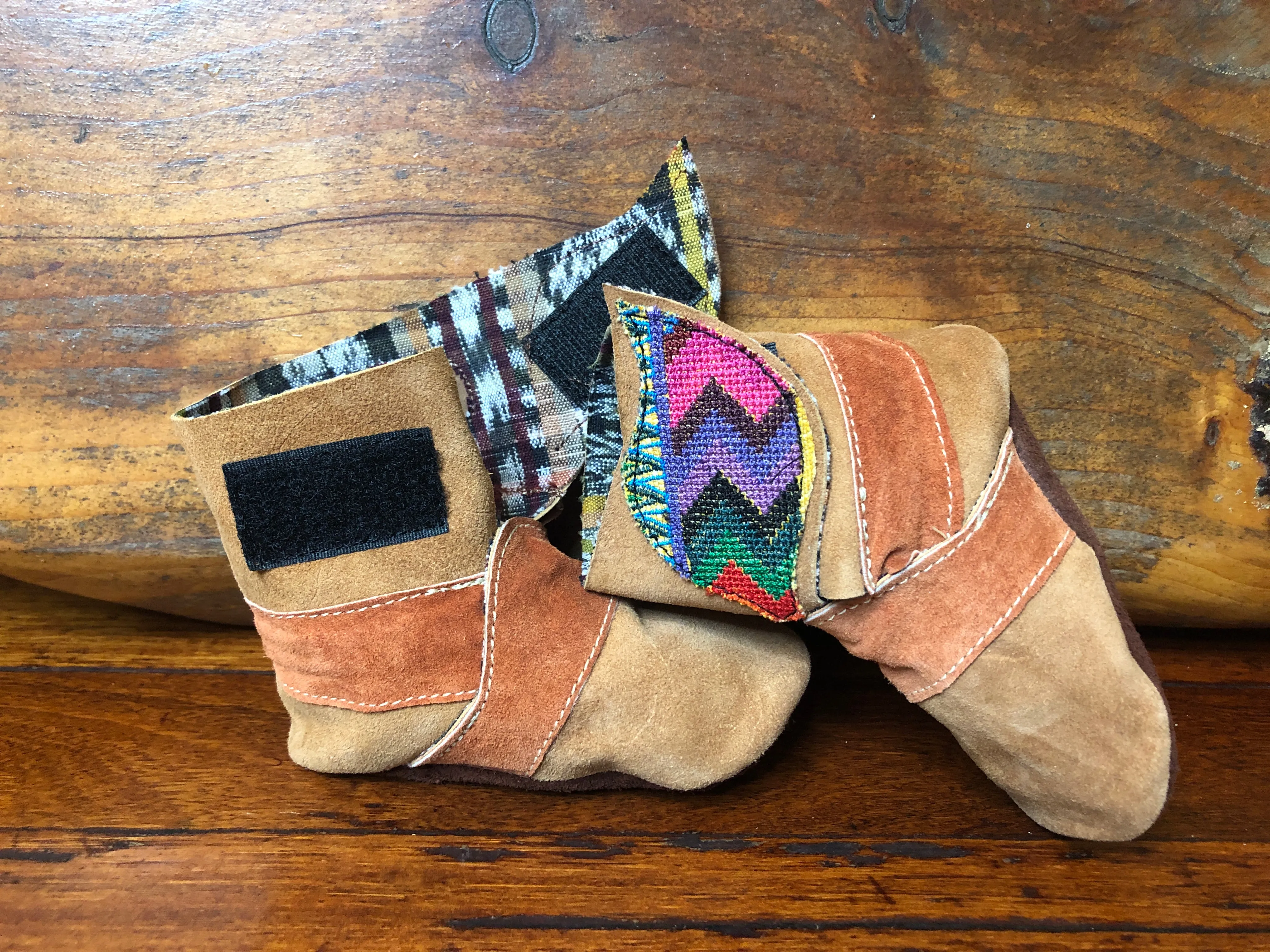 Size 19 Baby Ninja Boots - Tan and Orange Rainbow Zigzag